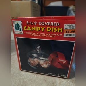 5 1/4 Christmas Accents Covered  Christmas Clear Glass Candy Dish W/ Tree & Bow